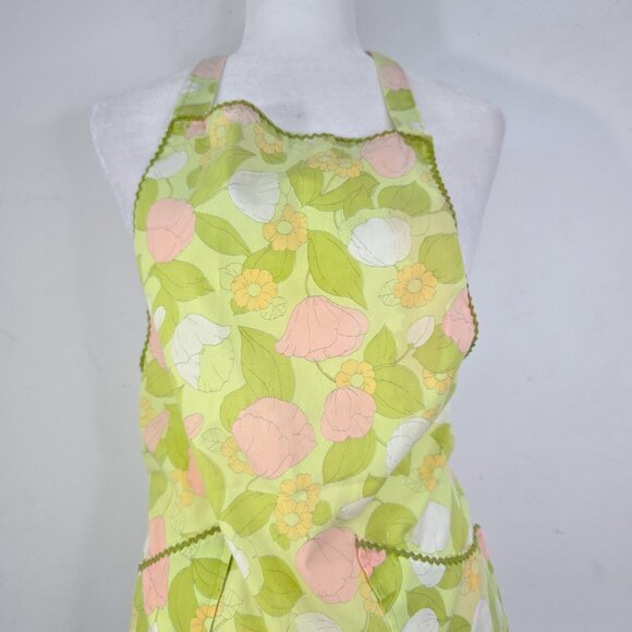 Vintage Handmade Peach Lime Green Novelty Fun Floral 70s 80s Apron - Picture 3 of 5